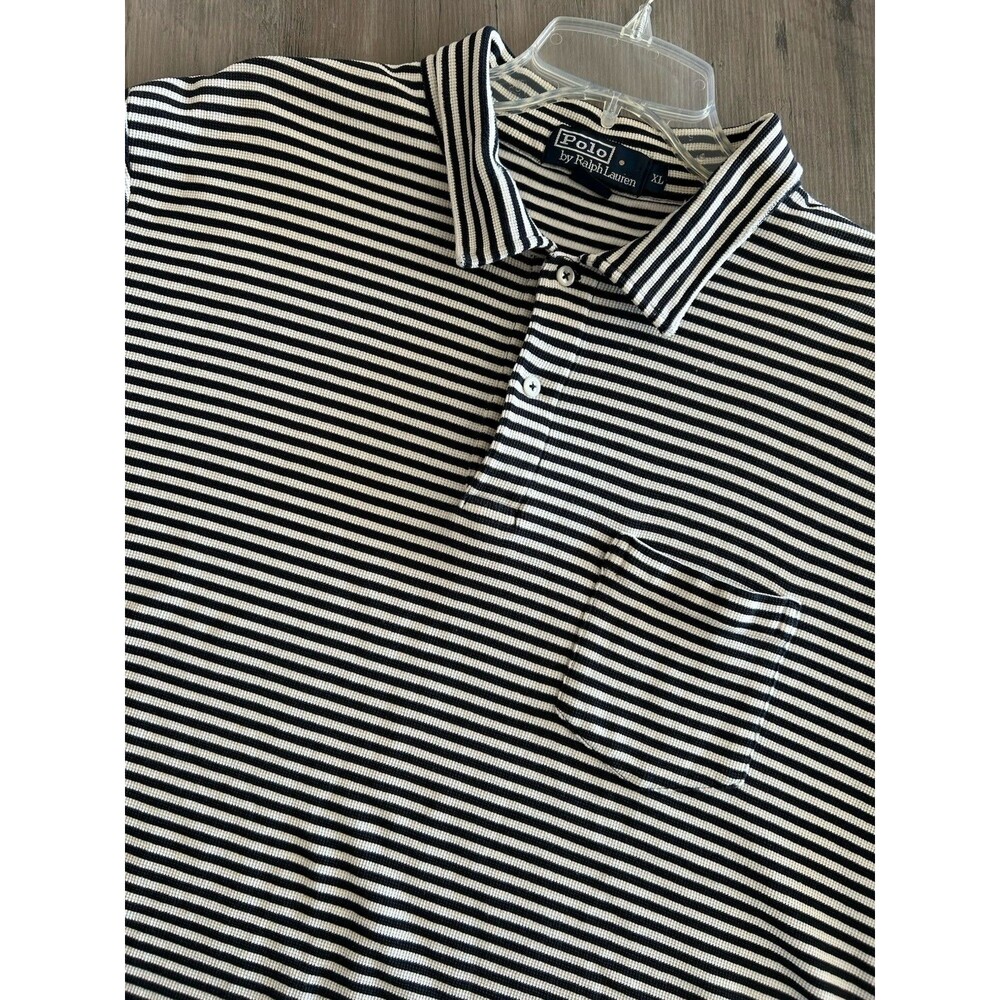 Polo Ralph Lauren Polo Shirt Mens Size XL Black White Stripes Cotton